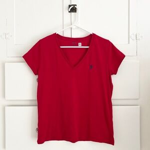 Polo Ralph Lauren Red V-Neck Cotton Tee Shirt Women's Medium